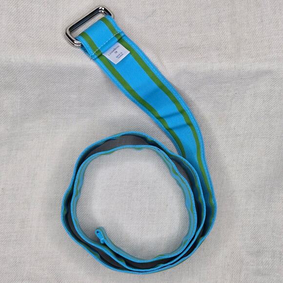 LANDS END Aqua Blue & Green Striped Grograin Ribbon Belt w/ Silver Rings Size XL - Picture 4 of 5
